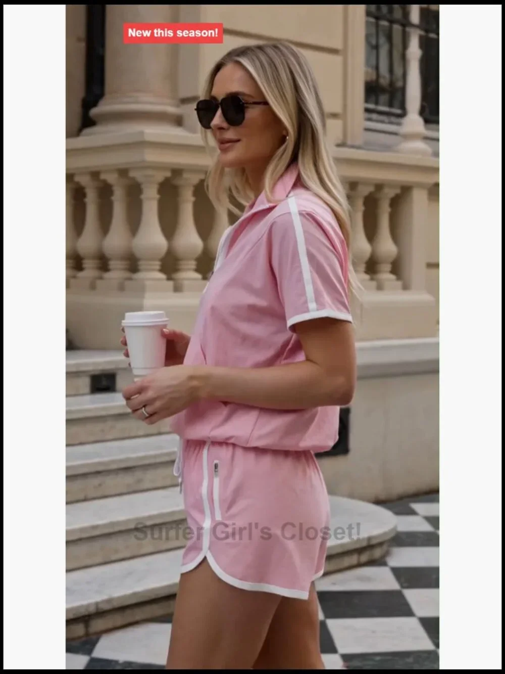 Half Zip V Neck 2 Piece Set Short Sleeve Pullover Top And Shorts